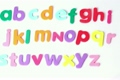 Multicolored letters laid in three rows in alphabetical order