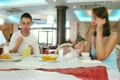 Family has breakfast at the Italian restaurant.