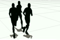 Three men of the sportsman run on grid.