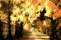 Autumn Scene Industrial Area 04 falling leaves and pedestrian stylized