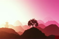 Magical Oriental Sunset over Mountains 01